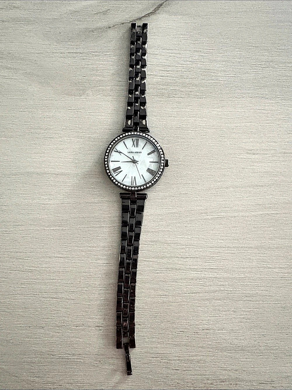 Laura Ashley Rhinestone Bezel Watch in Black & Silver